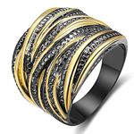 Mytys 2 Tone Intertwined Crossover Statement Ring Fashion Chunky Band Rings for Women Black Gold Silver Rose Gold Plated Wide Index Finger Rings Costume Jewelry (Gold and black, 8)