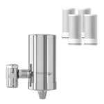 Waterdrop Stainless-Steel Faucet Water Filter, Carbon Block Water Filtration System, Tap Water Filter, Reduces Chlorine, Heavy Metals and Bad Taste, 𝐅𝐢𝐭𝐬 𝐒𝐭𝐚𝐧𝐝𝐚𝐫𝐝 𝐅𝐚𝐮𝐜𝐞𝐭 (4 Filter)