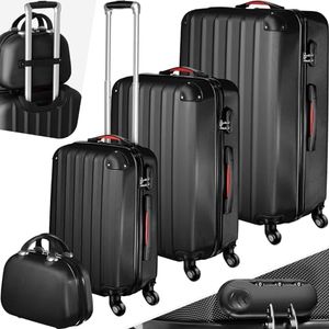 TecTake Lot de 4 Valises Cabine de Voyage à roulettes Grande Taille Valise soute Multifonction en ABS Polypropylène, avec Trousse de Toilette - Noir
