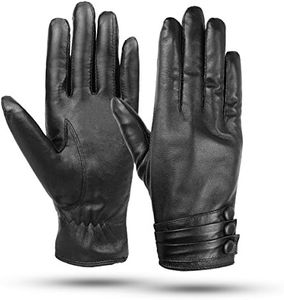 Kordear Womens Leather Gloves - Women Gloves, Genuine Leather Gloves Ladies Touch Screen Gloves, Soft Warm Lining Winter Gloves Womens Mittens With Three Button Decoration, One Size, Black