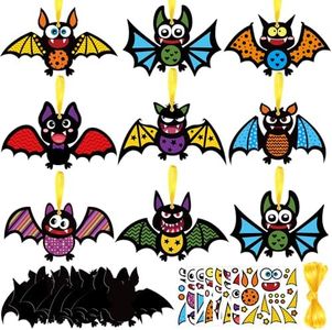 Blosssound 32 Sets Halloween Craft Kits for Kids Halloween Bat Crafts Sticker DIY Colorful Bat Ornament Make Your Own Halloween Craft Projects for Halloween Holiday School Classroom Party Decor (Bat)