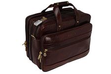 RICHSIGN LEATHER ACCESSORIES 24 Litres Expandable Leather Laptop Briefcase Bags For Men Office 15.6 Inch (Brown-2) (Dimension- L-16 X H-12 X W - 6 Inch) (Weight-1.2 Kg / 1200 Gr)