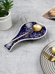 MIAH DECOR Ceramic Spoon Rest with Hand Painted Floral Design for Kitchen Dinning Microwave & Dishwasher Safe-Size 9.5 Inches