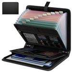 Huolewa Fireproof Accordion File Organizer, Portable Expanding File Folder with Waterproof Zipper&Labels, Black Document Organizer with 13 Pockets, File Organizer for Important Document/Paper Storage