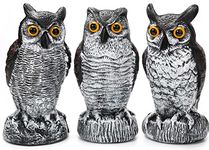 3 Pack Fake Owl Scarecrows to Keep Birds Away, Natural Outdoor Pigeon Bird Deterrent Device, Plastic Owl Decoration for Home, Garden, Patio, Fence, Yard, Outdoor