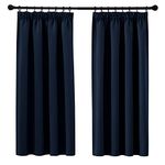 PONY DANCE Thermal Blackout Curtains - W46 X L54 Drop Kids Bedroom Blackout Curtains for Room Darkening Decorative Pencil Pleat for Small Window/Boy's Room, 2 Panels, Navy Blue