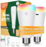 Neporal MAGIXPRO Smart Rechargeable Light Bulbs with Remote, USB+Socket Rechargeable Battery Operated Light Bulb for Lamp and Sconces, 2 Hrs Fast Charging Last 5-52 Hrs, 9+3 Colors (‎MagicPro RGB, 2)