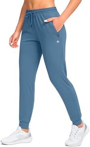 G Gradual Women's Joggers Pants with Zipper Pockets Tapered Running Sweatpants for Women Lounge, Jogging, Slate Blue, Large