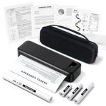 TATTMUSE Portable Thermal Printer A4 Inkless Wireless Bluetooth Compatible with iOS & Android, Small Travel Mobile Receipt Printer with 4 Rolls of Thermal Paper & 1 Carry Bag - Black