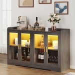 YITAHOME Coffee Bar Cabinet w/LED Light, 55" Sideboard Buffet Cabinet with Storage and Adjustable Shelves, Storage Cabinet with 4 Doors for Kitchen, Living Room, Charcoal Grey