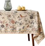 ISAENNE French Tablecloth for Rectangle Tables,Linen Table Cloth with Flowers and Birds Pattern,Heavy Durable Table Cover for Dining Thanksgiving Kitchen Decor Party Banquet Christmas,55"*79"