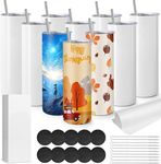 MSYU 10 Pack Sublimation Tumblers Bulk, 20 OZ Stainless Steel Double Wall Skinny Straight Tumblers Blank, Subbing Tumblers Cups with Sublimation Paper, Straw and Individually Box