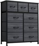 YITAHOME Dresser with 9 Drawers - Fabric Storage Tower, Organizer Unit for Living Room, Hallway, Closets - Sturdy Steel Frame, Wooden Top & Easy Pull Fabric Bins (Black Wood Grain)