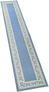 Collections Etc Extra Long Floral Skid-Resistant Border Rug, Blue, 20" X 90"