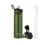 Pigeon by Stovekraft Rush Thermos Stainless Steel Sipper Flask 750ml with Straw,Cleaner and Additional Screw Cap| 24 Hours Hot and Cold|Ideal Usage for Office Men/Women|School/College|Travel|Green