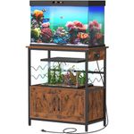 Snughome Aquarium Stand, Fish Tank Stand with Cabinet for Fish Tank Accessories Storage, Metal Fish Tank Stand 29.92" x 16.53" x 32.87", Rustic Brown