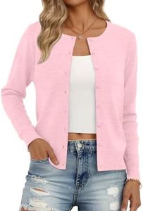 Trendy Queen Womens Cardigan Sweaters Lightweight Crew Neck Outfits Fall Fashion 2025 Clothing Pink XL