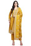 TRENDMALLS Women's Vichitra Silk Kurta Pant Suit Set (UKTM.G142-Yellow-L)