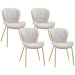 HOMCOM Upholstered Dining Chairs Set of 4, Modern Kitchen Chairs, Armless Accent Chairs with Backrest, Padded Seat and Steel Gold Legs, Cream White
