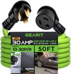 GEARit 30 Amp (50 Feet) 3 Prong Dryer Extension Cord NEMA 10-30P to 10-30R STW 10AWG/3 Heavy Duty, RV EV Charging Cable 125/250V