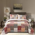 KASENTEX Authentic 100% Cotton Easy-Clean – Luxury Boho Quilt Twin/Twin XL Size with Decorative Floral Print Patchwork Design, Soft Bedding Oversized Bedspread, Boho-Royal Garden