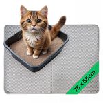 Trunxmon Large Cat Litter Mat 75 x 55 cm, Foldable Honeycomb Design, Nonslip Waterproof EVA Material, Easy-Clean Urine Proof & Odourless, Soft on Paws- Grey