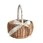 Vctitil Wicker Rattan Flower Basket,Wedding Flower Girl Basket Hand Woven Flower Basket Decoration,Candy Storage Basket Home Decoration(L,white)