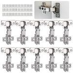 10 PCS Cupboard Hinges, Honeueuen Cabinet Hinges, Cold Rolling Hinge with Screws, Full Overlay Mute Kitchen Units Door Hinges for Bathroom Bedroom Dining Room