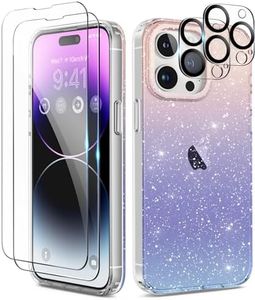 TIESZEN for iPhone 15 Pro Case Glitter, with 2X Screen Protector + 2X Camera Lens Protector, [Non-Yellowing] Clear Slim Shockproof Hard Phone Cover for Women 6.1", Gradient