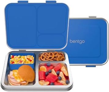 Bentgo® Kids Stainless Steel Leak-Resistant Lunch Box - New & Improved 2022 Bento-Style with Upgraded Latches, 3 Compartments, & Bonus Container - Eco-Friendly, Dishwasher Safe, BPA-Free (Blue)