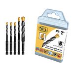 Multi Construction Drill Bit Set, 5 Piece Multi Material Drill Bits Ø 5,6,7,8,10 mm Ultimate Professional Hex-9 Rotary and Impact Multi Purpose Drills Set for Block Brick Soft Tile Wood Plastic Metal