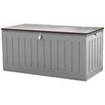 Olsen & Smith 830L MASSIVE Capacity Outdoor Garden Storage Box With Padlock Plastic Shed - Weatherproof & Sit On with Wood Effect Chest (830 Litre, Anthracite)