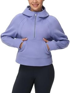 THE GYM PEOPLE Womens' Hoodies Half Zip Long Sleeve Fleece Crop Pullover Sweatshirts with Pockets Thumb Hole Lavender Purple