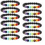 LOYALLOOK 6-12PCS Lava Stone Bracelet Chakras Bead Natural Stone Bracelet Oil Diffuser Bracelet, Stone,