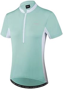 bpbtti Women's Cycling Jersey Breathable UPF Bike Shirt Mositure Wicking Short Sleeve Biking Shirts 3 Real Pockets Bicycle Top (Lt.Green/White, Medium)