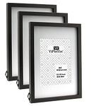 Black A4 Picture Frames set of 3 with Mount for 6 x 8'',A4 Gallery Wooden Boxed Picture Frame 3 Packs with Real Glass Front, Modern A4 documents frames for Tabletop or Wallmounted