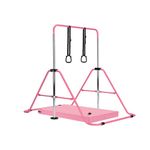 M.J COMFY-LIFE Kids Gymnastics Bar with Mat – Adjustable Easy Assembly Training Kip Bar Horizontal Bar for Home, Gymnastics Equipment for Kid 5-12 years (Pink)