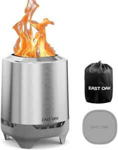 EAST OAK Smokeless Tabletop Fire Pit, Mini Table Top Firepit for Patio and Outdoor Camping, Removable Ashtray, Dual-Fuel Stove, Silicone Pad& Travel Bag, 50-80min. Burn Time, H: 10.1" xD: 7", Silver