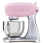Smeg SMF02PKUK Retro 50's Style Stand Mixer with 4.8L Stainless Steel Bowl, Safety Lock, 10 Variable Speeds, 800W, Pink