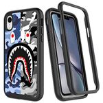 GUGU6JI Street Fashion Cool Camo Blue Gray Shark Design Compatible with iPhone XR Case for Boys Luxury Shockproof Rugged Cover Dual Layer Soft TPU + Hard PC Bumper Full-Body Protective Case