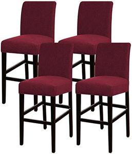 Turquoize Stretch Bar Stool Cover Counter Stool Pub Chair Slipcover for Dining Room Cafe Barstool Slipcover Removable Furniture Chair Seat Cover Jacquard Fabric with Elastic Bottom Set of 4, Burgundy