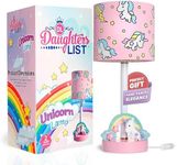 DAUGHTERS LIST Pink Unicorn Rainbow Lamp - Handpainted LED Nightstand Light for Girls Bedroom - Glitter Shades w/Gift Box - Unicorn Decor for Kids - Small Bedside Table Lamp w/Bulb - Ages 1-15