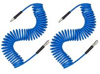 YOTOO 2 Pcs Air Compressor Hose Polyurethane Recoil 10m Long 6mm ID x 9.5mm OD with Bend Restrictor, 1/4" Europe Quick Coupler and Plug, Blue