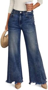 Trendy Queen Women's Wide Leg Jeans Stretchy High Waisted Straight Leg with Raw Hem Baggy Denim Pants Deepblue 16