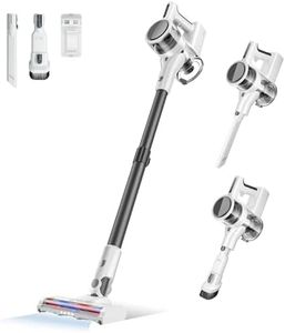4 in 1 Cordless Vacuum for Home, 80,000PRM Powerful Motor Vacuum Cleaner with 2 Adjustable Modes, Max 40 Mins Runtime Rechargeable Battery and Washable Parts Stick Vacuum (Chalk White)