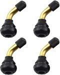 KEWAYO 4pcs Valve Stem Bent 45 Degree Angled Brass Stem, Snap-in Rubber Base Tubeless Tire Rim Valve for Motorcycle, Scooter, ATV