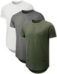 Comdecevis Mens 2 Pack Cotton Crewneck T-Shirts Hipster Hip Hop Longline Tees Shirts, 3pcs White+grey+green, 3X-Large