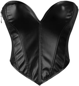 WERFORU Women PU Leather Corset Top for Date Night Party Lace-up Tied Zipper Going Out Sexy Bustier,C-dark Black,M