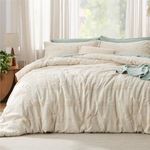 Bedsure King Size Comforter Set Beige, Boho Tufted Bed Set, Farmhouse Jacquard Solar Pattern Bedding, 3 Pieces, 1 Shabby Chic Fluffy Comforter & 2 Pillow Shams