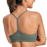 CRZ YOGA Butterluxe Womens Y Back Sports Bra - Padded Racerback Low Impact Spaghetti Thin Strap Workout Yoga Bra Grey Sage Small